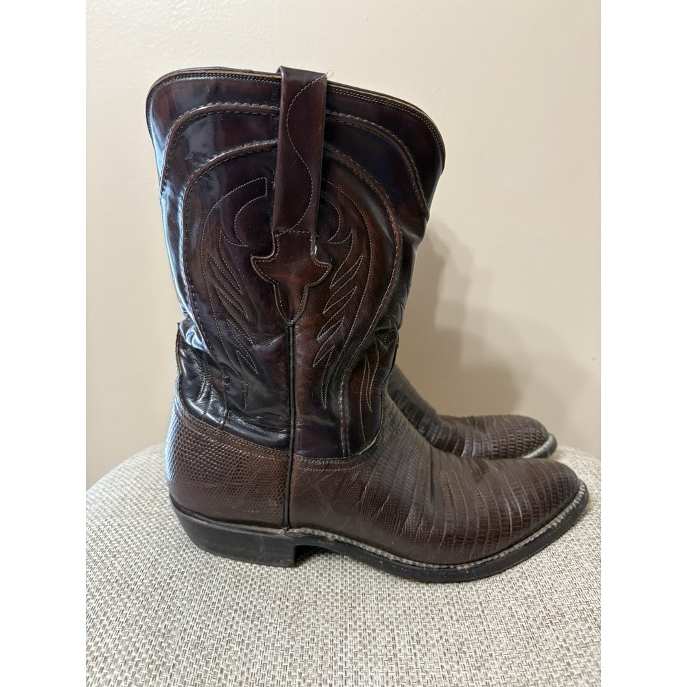 Lucchese Men's 8EE Brown Label Boots Black Cherry Teju Lizard Made In USA